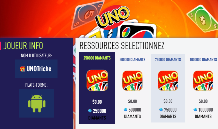 UNO Triche Astuce Diamants et Pieces Illimite Gratuit