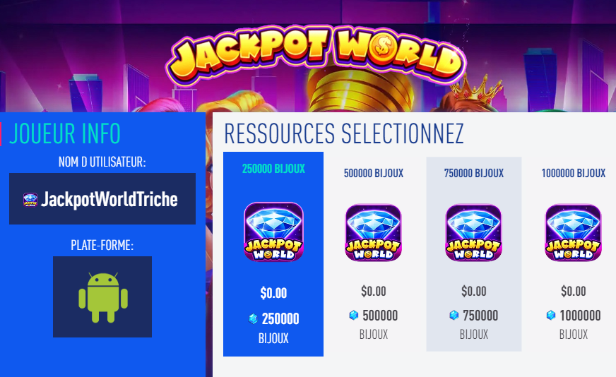 Jackpot World Triche Astuce Bijoux et Pieces Gratuit