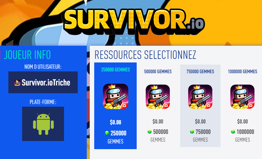 Survivor.io Triche Astuce Gemmes et Or Gratuit Android iOS